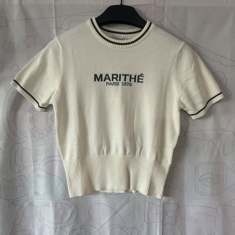 Marithe Francois Girbaud Lettering Crew Neck Knitted Short Sleeves